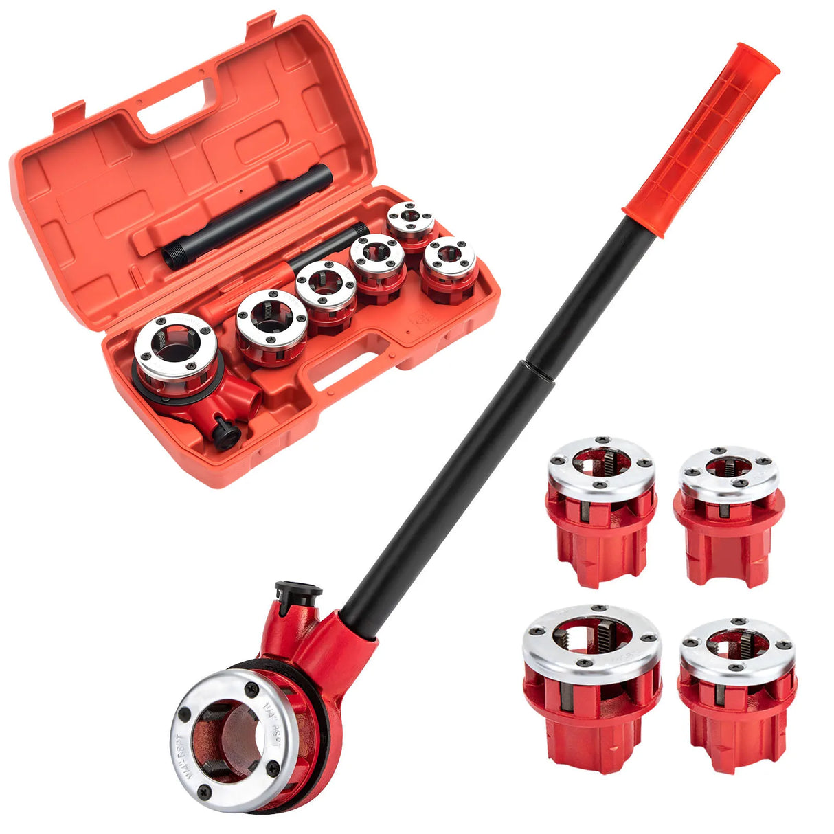 Kit de Roscado de Tuberías Manual – Roscadora con Trinquete y 5/6 Cabezales BSPT con Estuche