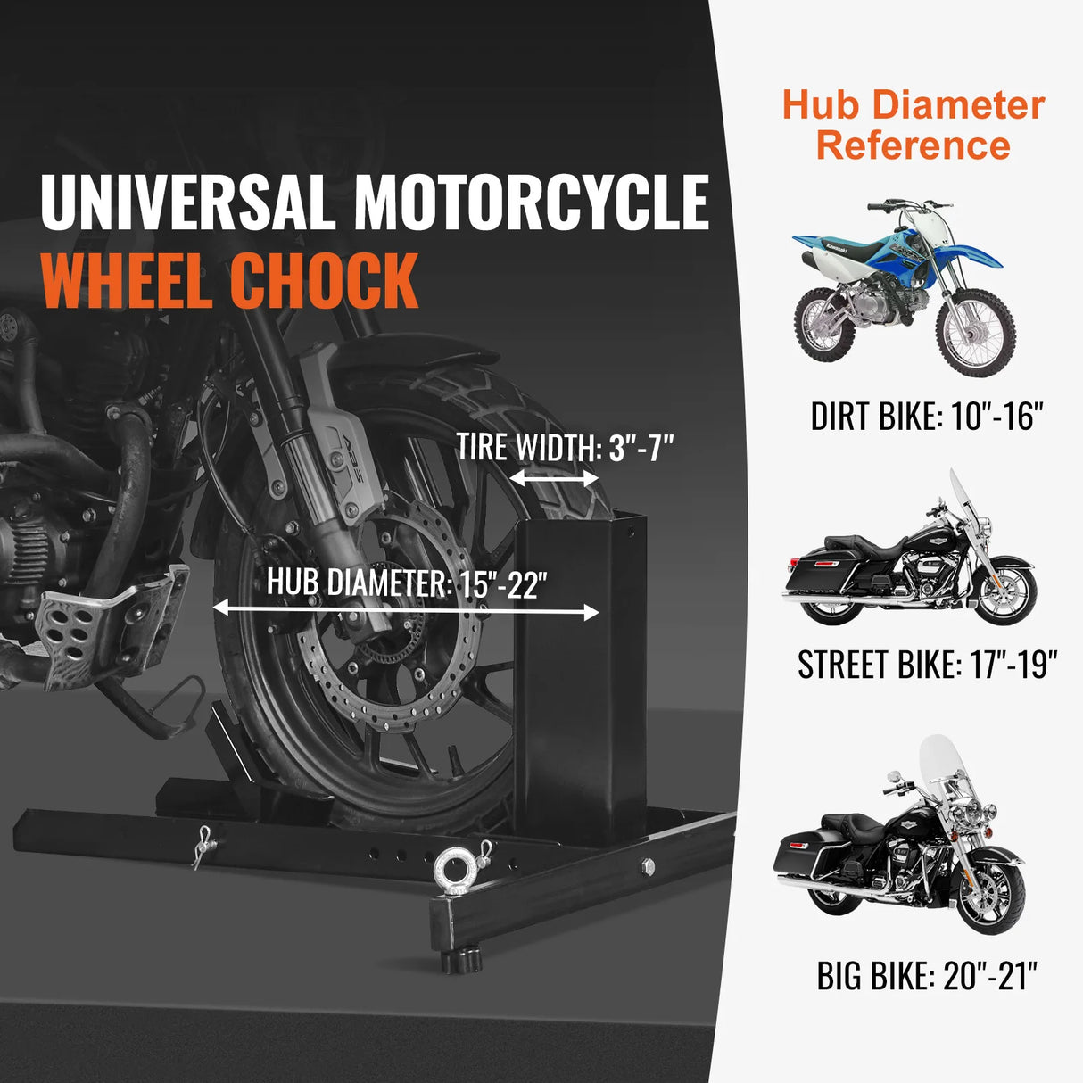 Soporte para Rueda Delantera de Motocicleta SucceBuy 1800 lb – Caballete Vertical de Acero Ajustable, Estabilizador de Moto para Garaje y Transporte