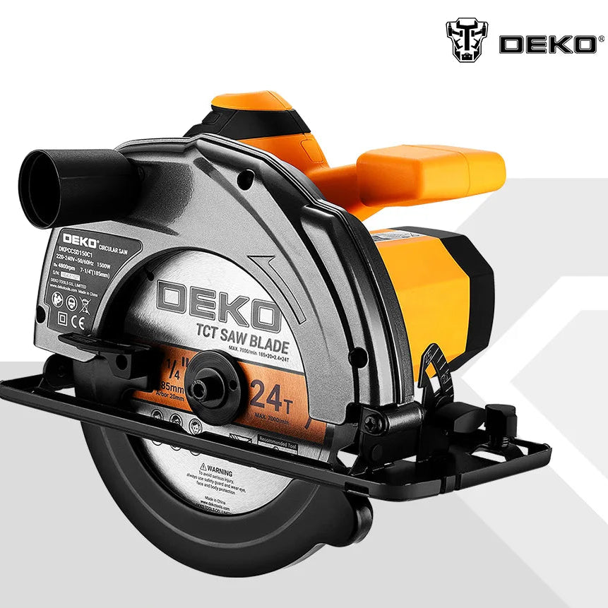Sierra circular eléctrica serie DEKO DKCS, cortadora multifuncional de 185mm, herramienta eléctrica doméstica de 1500W con mango auxiliar