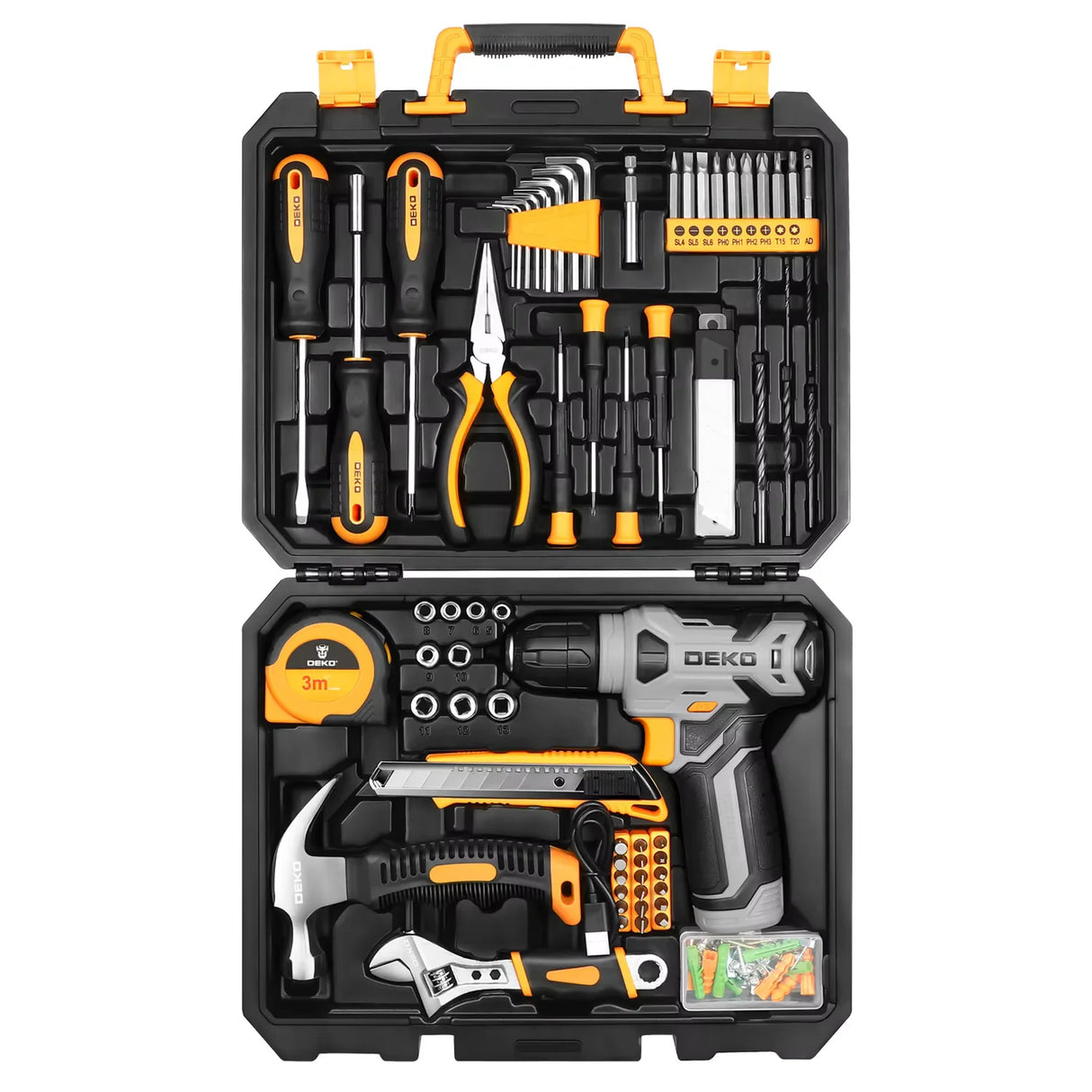 Kit de Herramientas DEKO 8V Inalámbrico – Taladro 3/8” 10 mm Sin Llave con Accesorios para Hogar