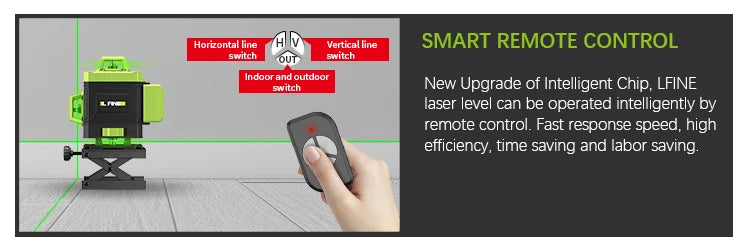 Nivel Láser Verde 4D 16 Líneas con Soporte y Mando a Distancia – Nivelador Automático Horizontal y Vertical, Alta Precisión para Construcción