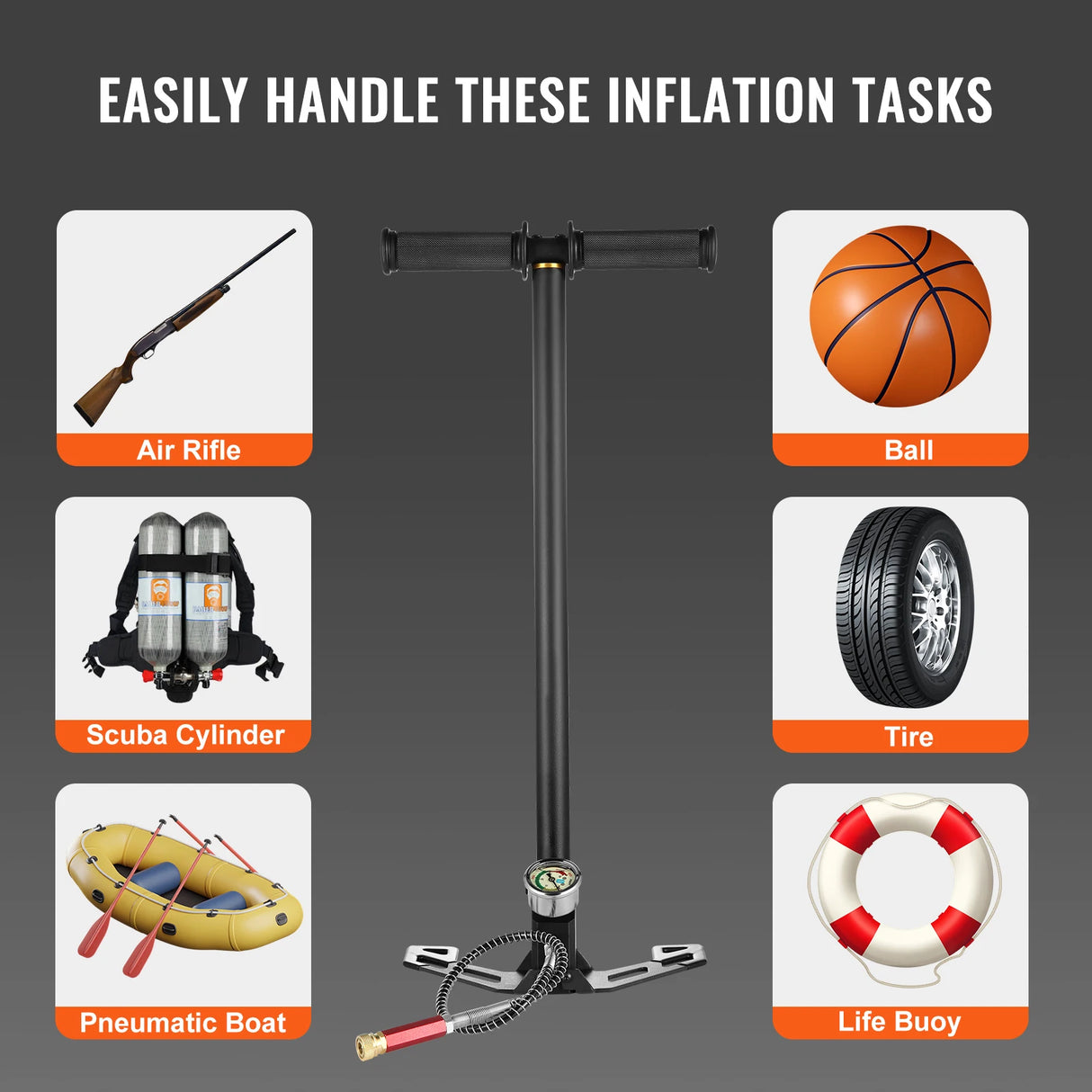 Bomba PCP de 3 Etapas SucceBuy + Manómetro 4500PSI para Neumáticos, Kayak, Balones, Pistola de Aire, Bomba Manual de Alta Presión