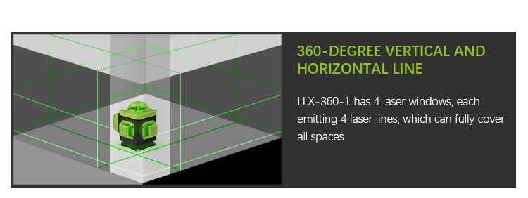 Nivel Láser Verde 4D 16 Líneas con Soporte y Mando a Distancia – Nivelador Automático Horizontal y Vertical, Alta Precisión para Construcción