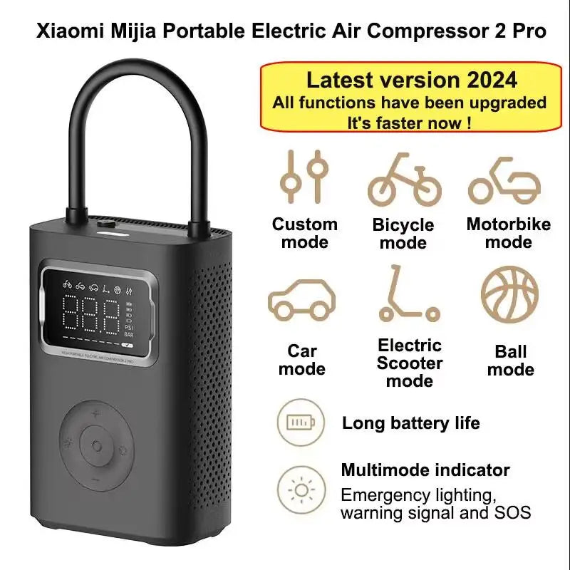 Compresor de aire portátil Xiaomi Mijia 2 / 2D / 2 Pro inflador eléctrico digital con detección de presión para neumáticos coche moto bicicleta