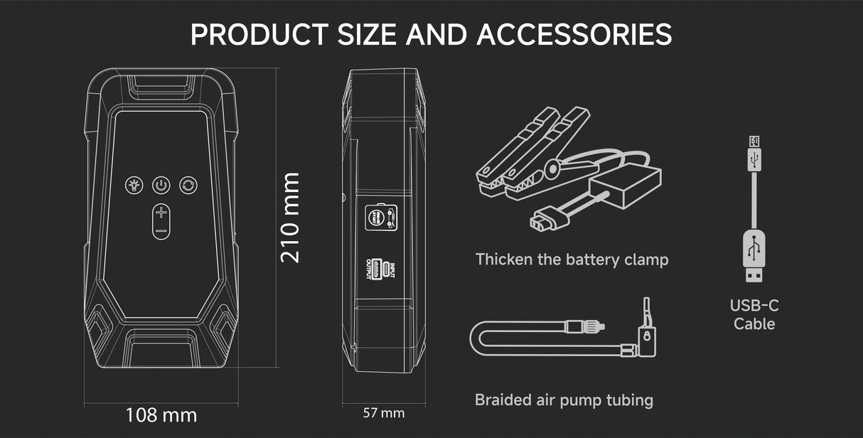 GKFLY 4 en 1 Arrancador de Coche 7000A con Compresor 150 PSI – Power Bank y Bomba Digital 12V
