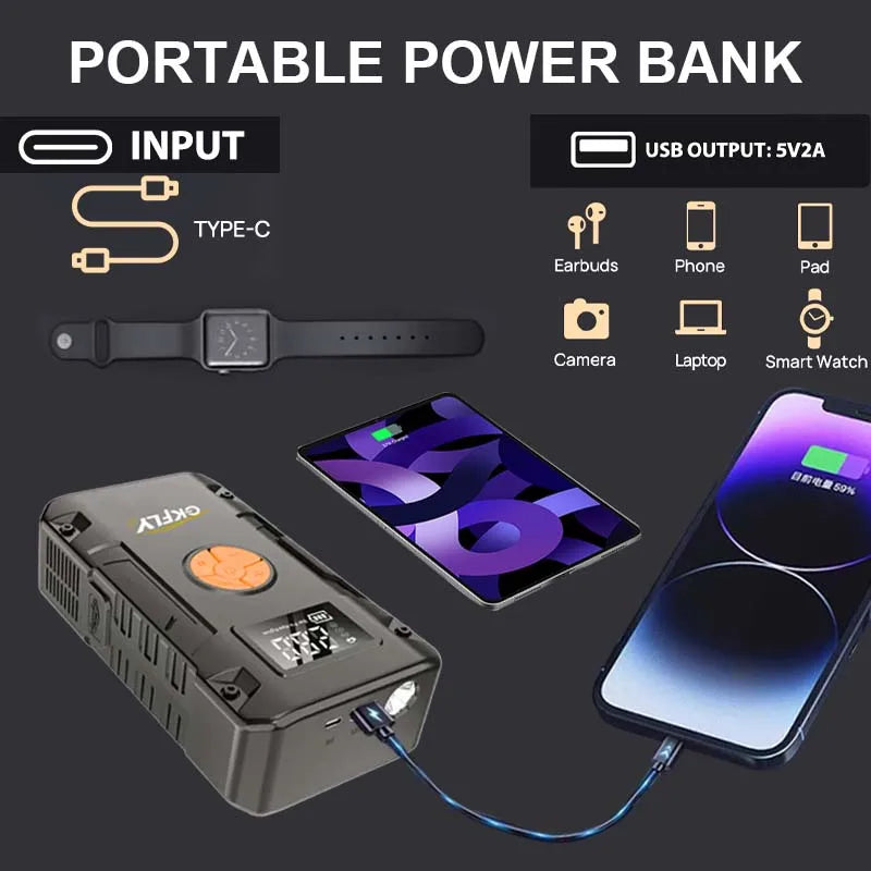 Arrancador de Coche 4 en 1 4000A con Compresor 150 PSI – Power Bank 59.2Wh e Inflador Digital 12V
