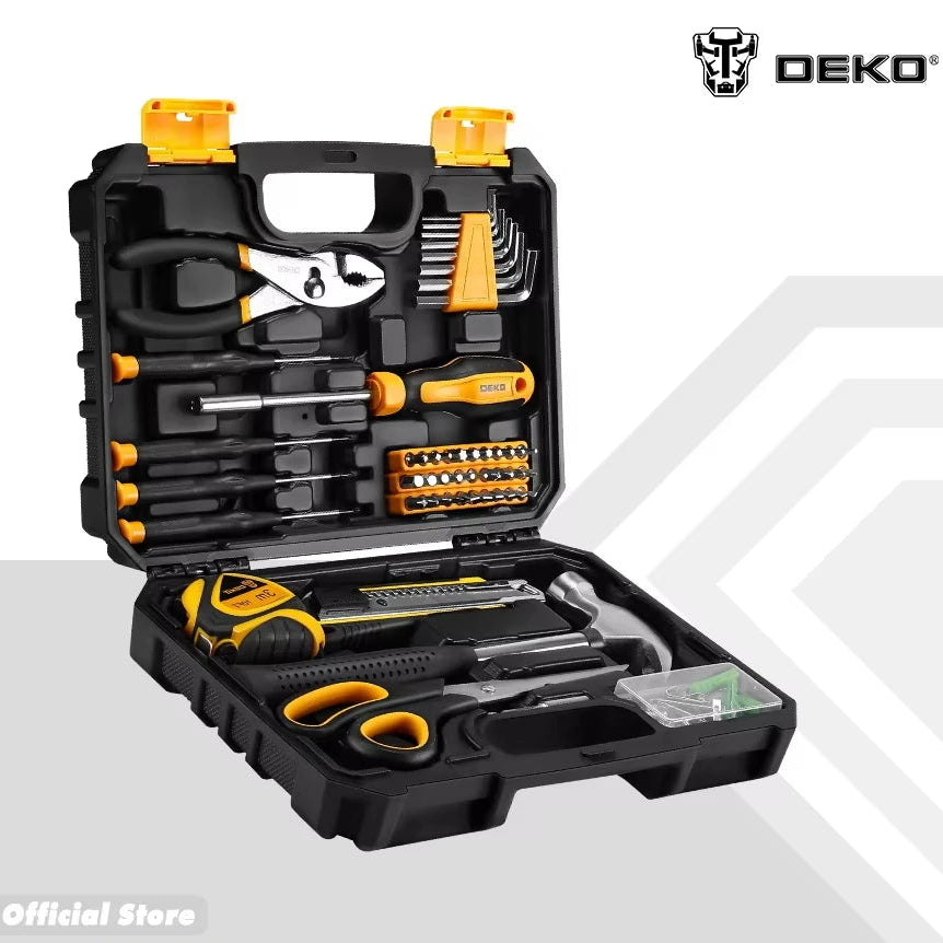 DEKO Kit de herramientas manuales de 50 piezas, material CR-V y S2 para reparación profesional de automóviles Juego de llaves de tubo de trinquete con casquillo