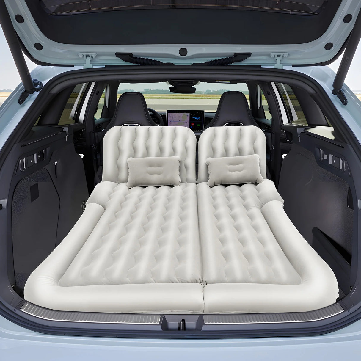 Cama Inflable para Coche con Bomba y Almohada – Colchón Hinchable Plegable Universal para Asiento Trasero, Cojín Flocado Portátil para Viajes