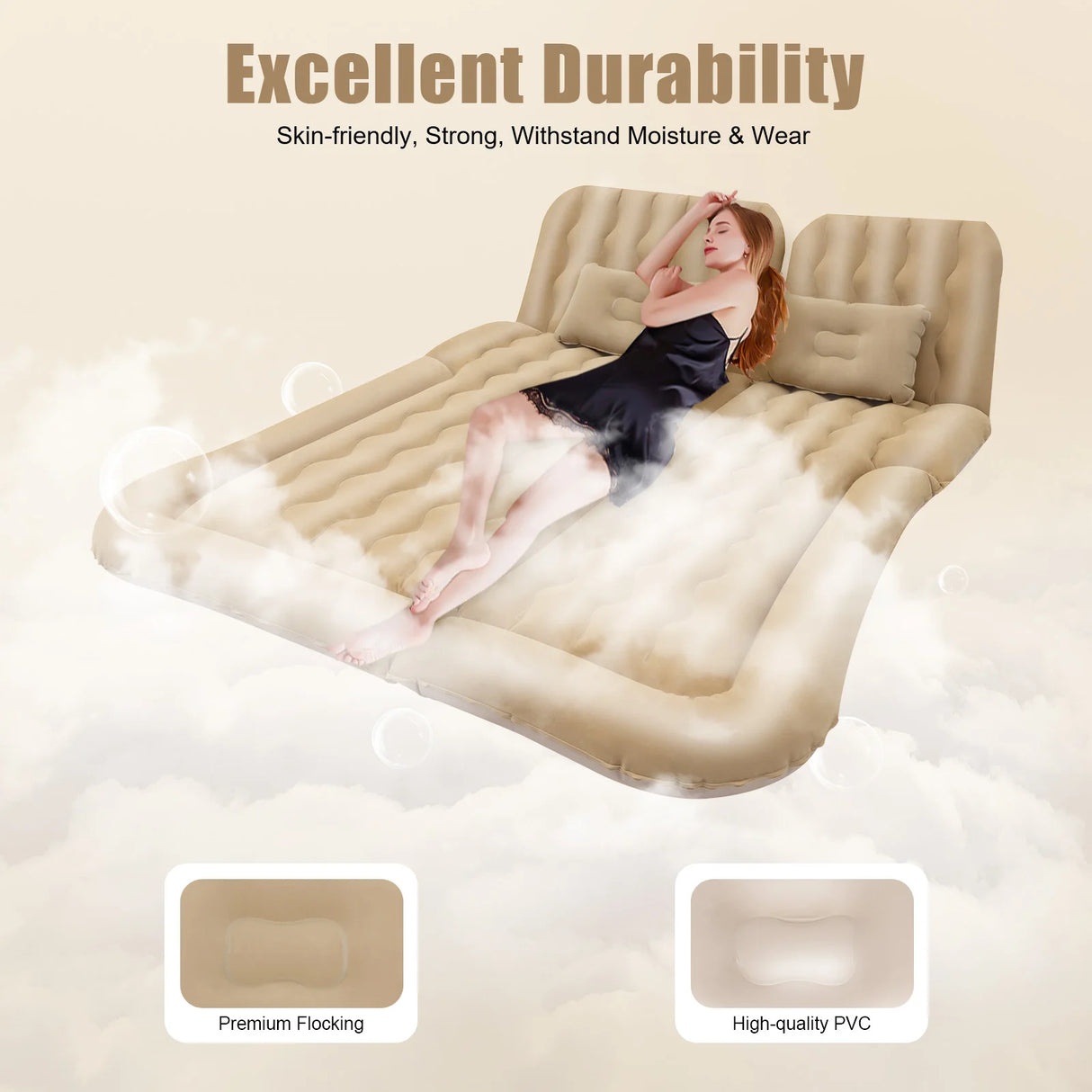 Cama Inflable para Coche con Bomba y Almohada – Colchón Hinchable Plegable Universal para Asiento Trasero, Cojín Flocado Portátil para Viajes