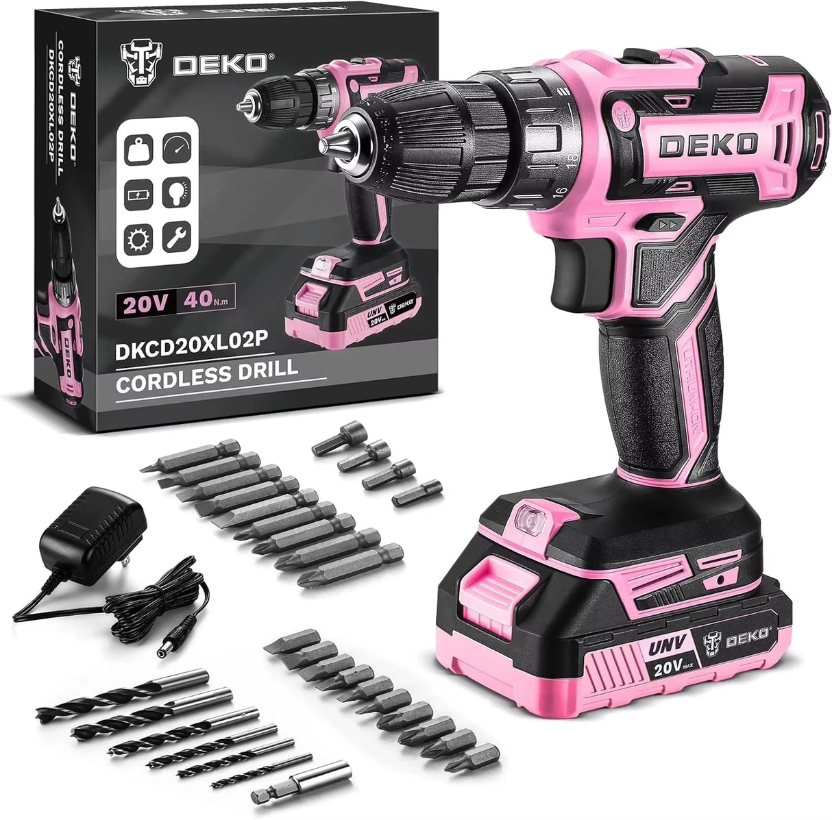 Taladro Inalámbrico DEKO 20V con Batería y Cargador – Kit Ligero para Bricolaje y Carpintería Doméstica