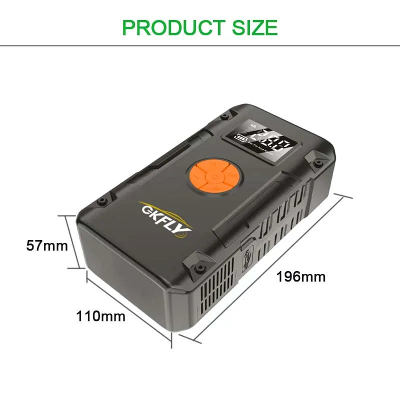GKFLY 4 en 1 Arrancador de Coche 7000A con Compresor 150 PSI – Power Bank y Bomba Digital 12V