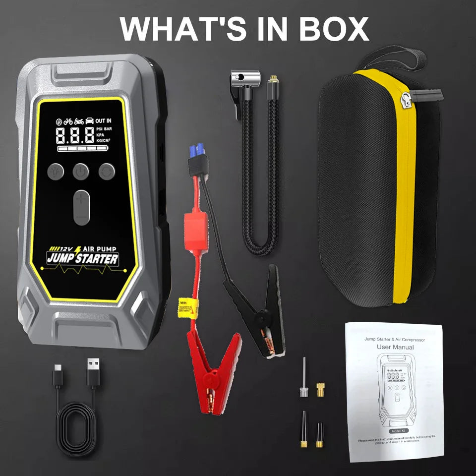 Arrancador de Coche 4 en 1 4000A con Compresor 150 PSI – Power Bank 59.2Wh e Inflador Digital 12V
