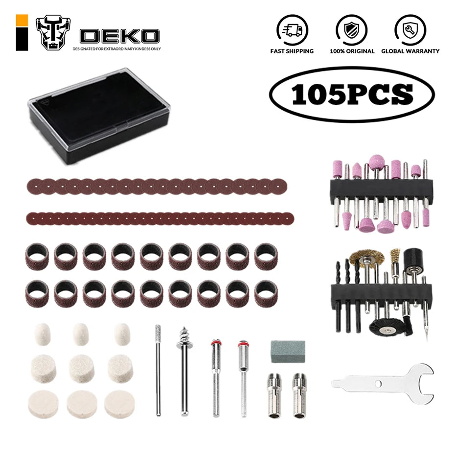 Herramienta Rotativa DEKO Grabador Abrasivo – Kit de Accesorios para Lijar, Pulir y Cortar