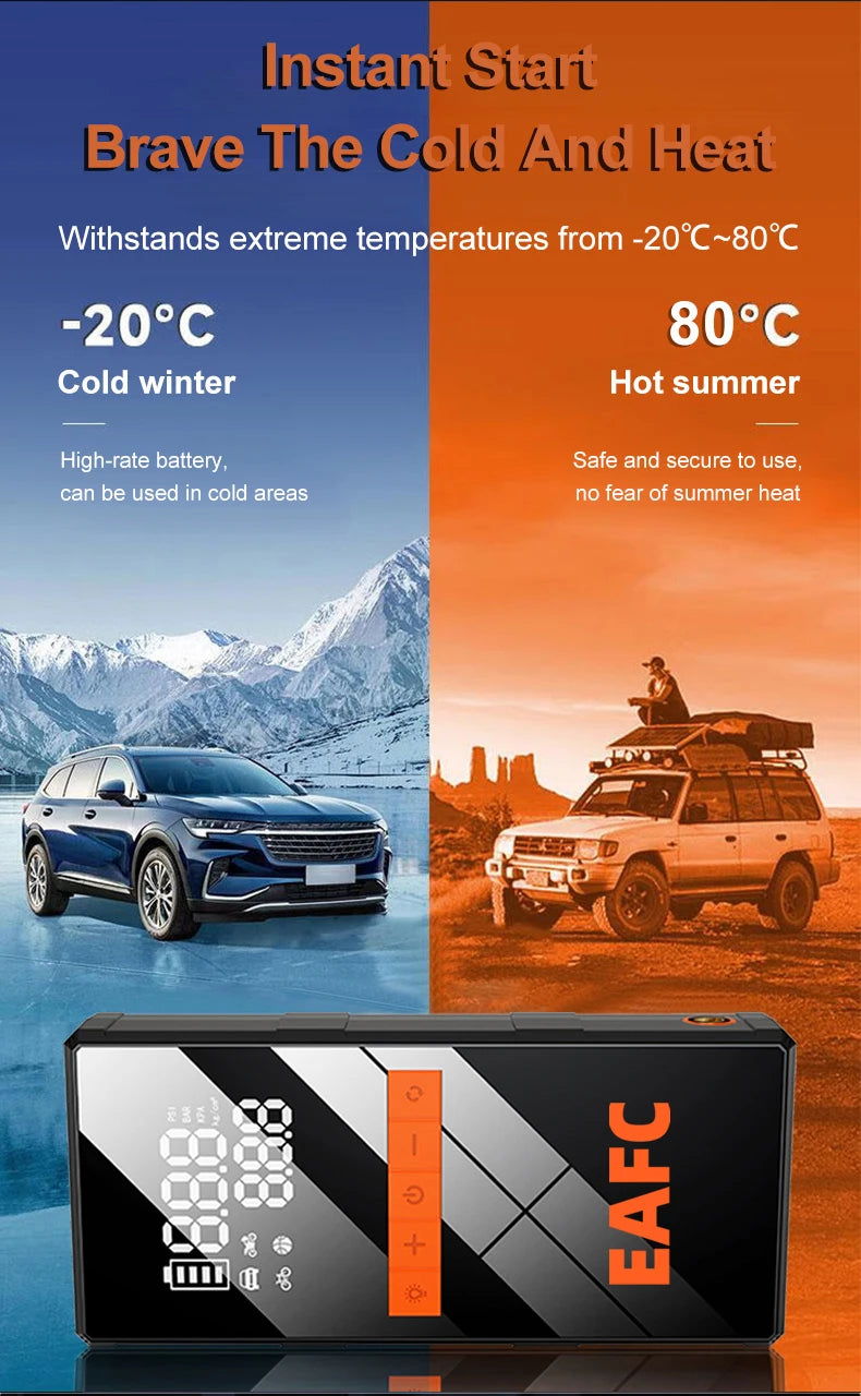 Arrancador de Coche 1200A con Compresor 150 PSI – Jump Starter Portátil con Power Bank