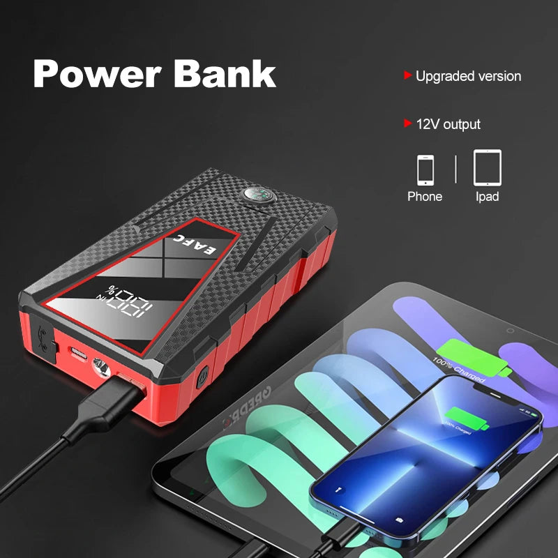 Arrancador de Batería Portátil 1200A 12V – Jump Starter para Coche Gasolina 4.0L y Diésel 2.0L