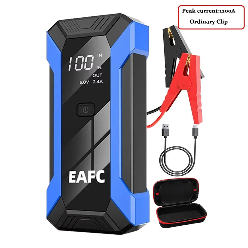 Arrancador de Batería Coche 1200A 12V EAFC | Power Bank 20000mAh con Carga Inalámbrica, LED SOS y Martillo de Emergencia