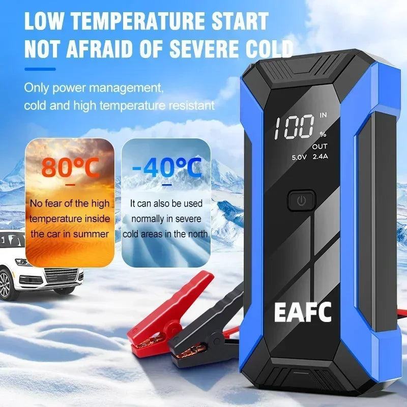 Arrancador de Batería Coche 1200A 12V EAFC | Power Bank 20000mAh con Carga Inalámbrica, LED SOS y Martillo de Emergencia