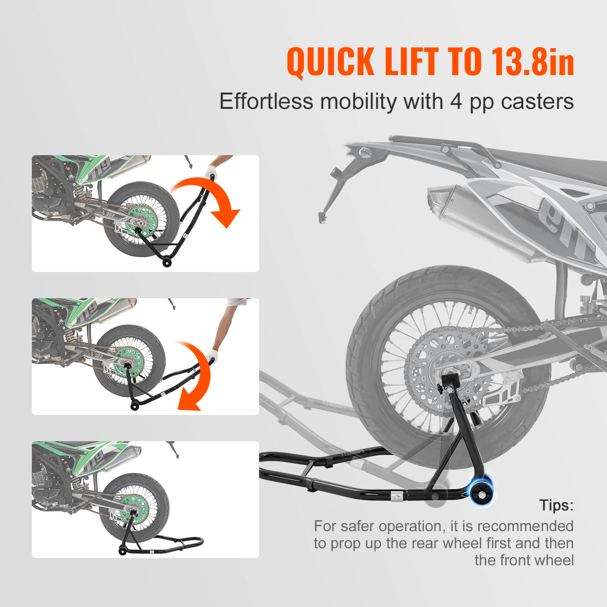 Soporte de Elevación para Motocicleta SucceBuy 850 lb – Caballete Delantero y Trasero Alta Resistencia, Soporte de Horquilla y Rueda Trasera para Mantenimiento