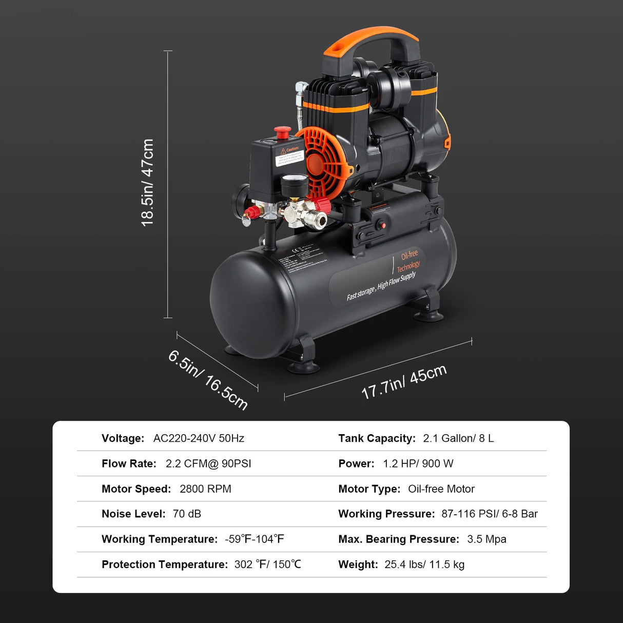 Compresor de aire portátil SucceBuy 900W 1450W 1800W silencioso sin aceite, bomba de inflado para neumáticos coche moto y herramientas