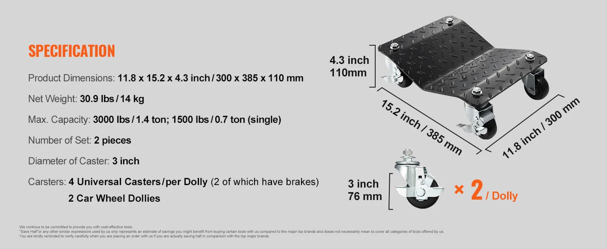 Carrito para Neumáticos SucceBuy 2/4 Unidades Dollies 1500 lb Plataforma con Ruedas para Reparación de Automóviles