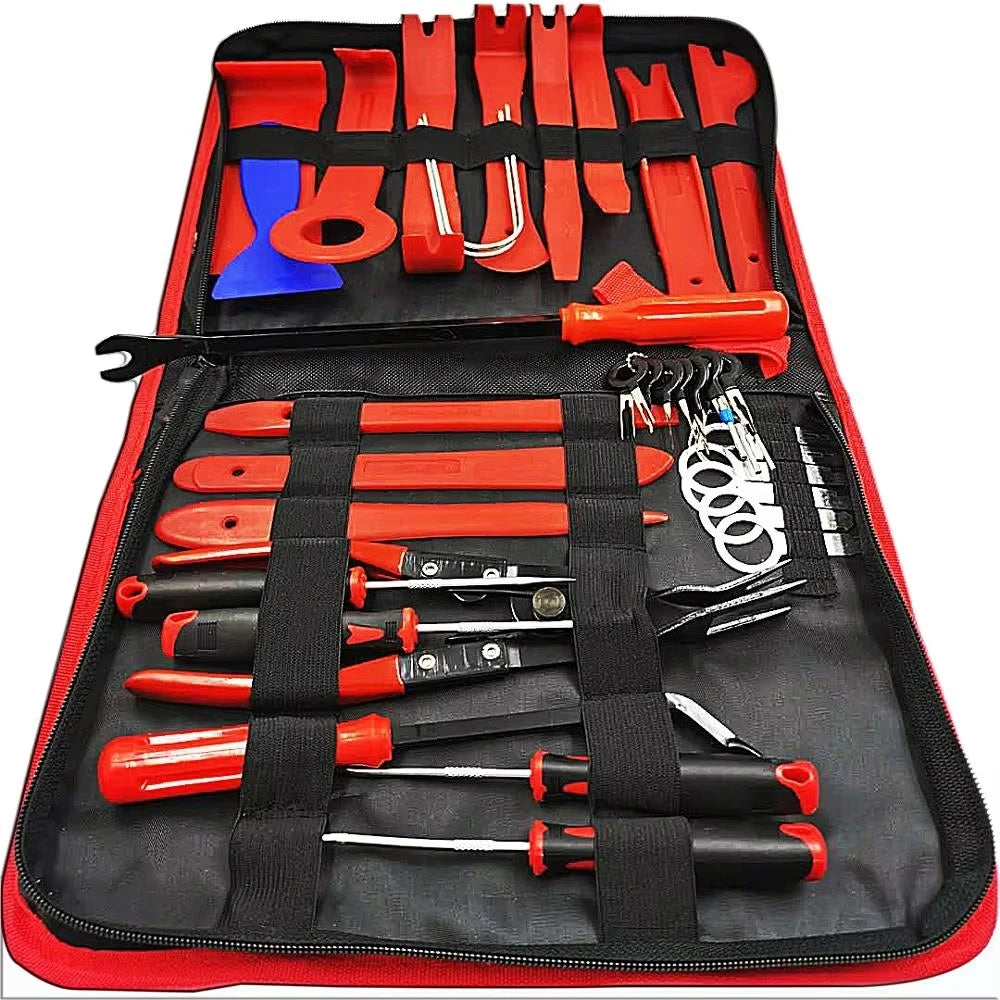 Estuche de herramientas de reparación para el automóvil, kit que incluye remache, clip, herramienta de extracción de embellecedor de panel de puerta, desmontaje de interior automático y palanca de coche