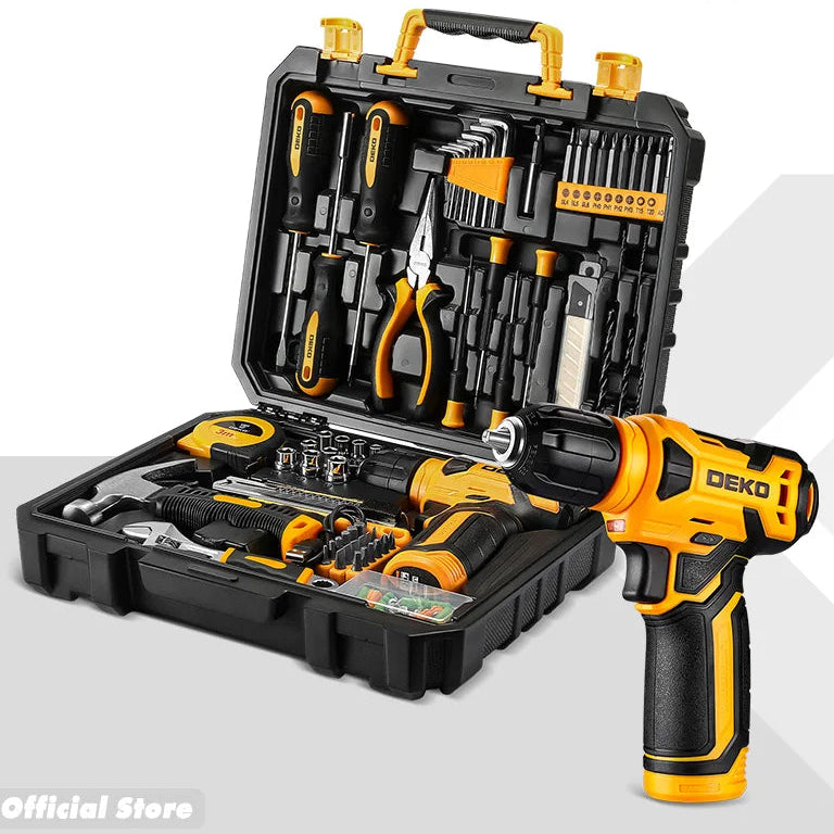 Kit de Herramientas DEKO 8V Inalámbrico – Taladro 3/8” 10 mm Sin Llave con Accesorios para Hogar
