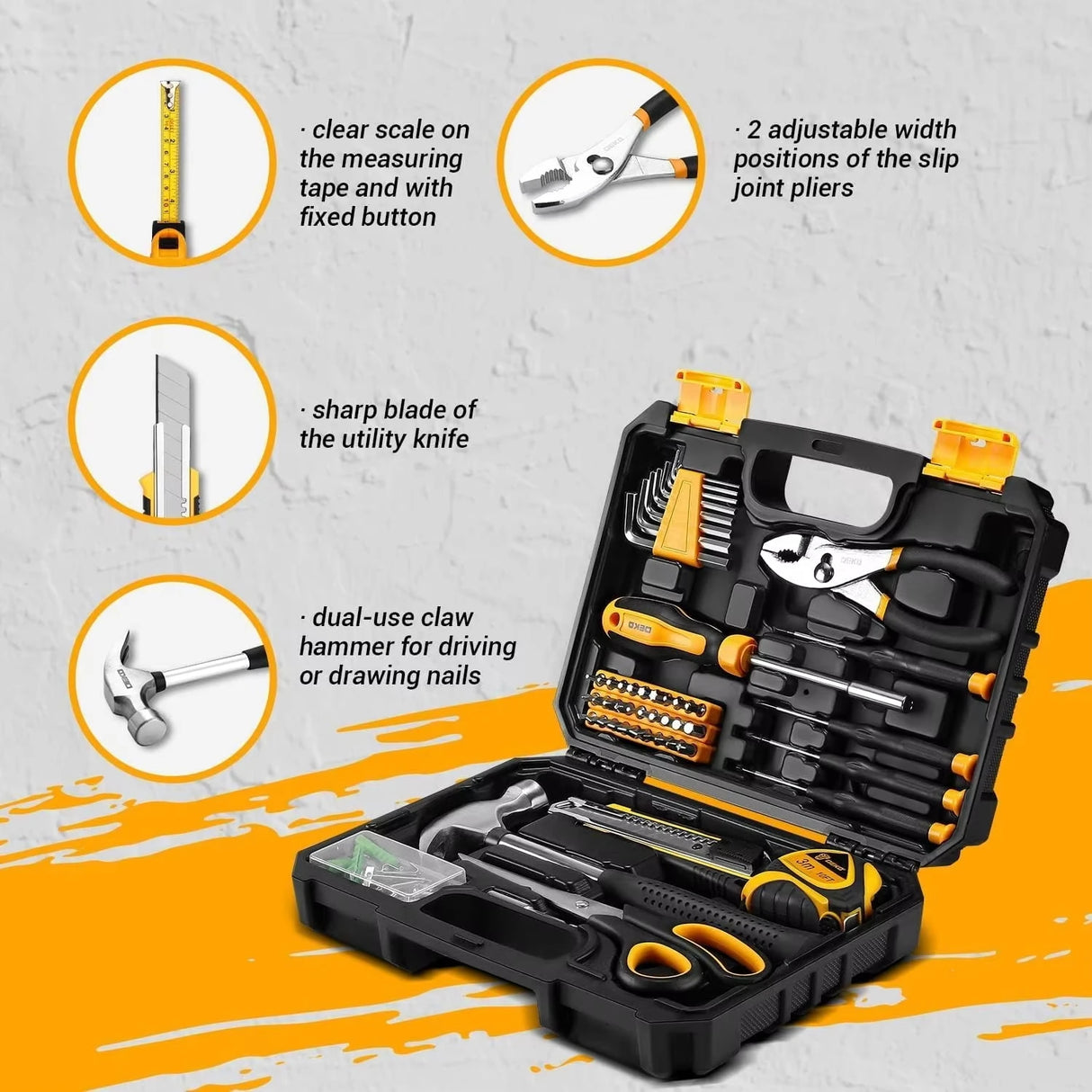 DEKO Kit de herramientas manuales de 50 piezas, material CR-V y S2 para reparación profesional de automóviles Juego de llaves de tubo de trinquete con casquillo