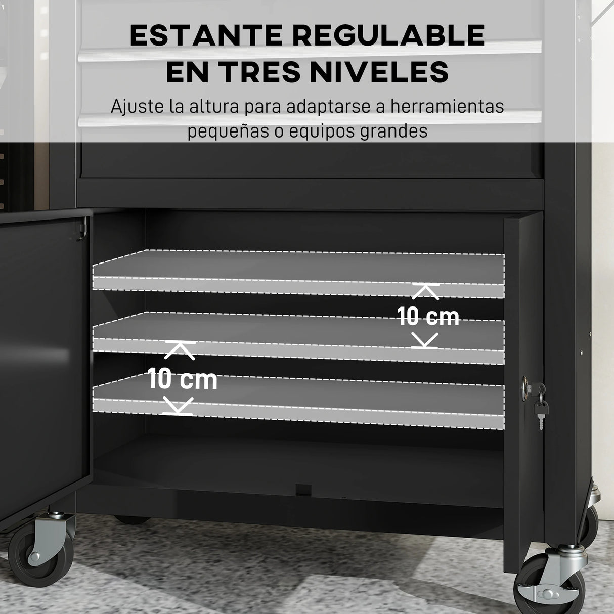 Carro de Herramientas HOMCOM con 3 Cajones y Panel Pegboard – Organizador de Taller con Ruedas Negro