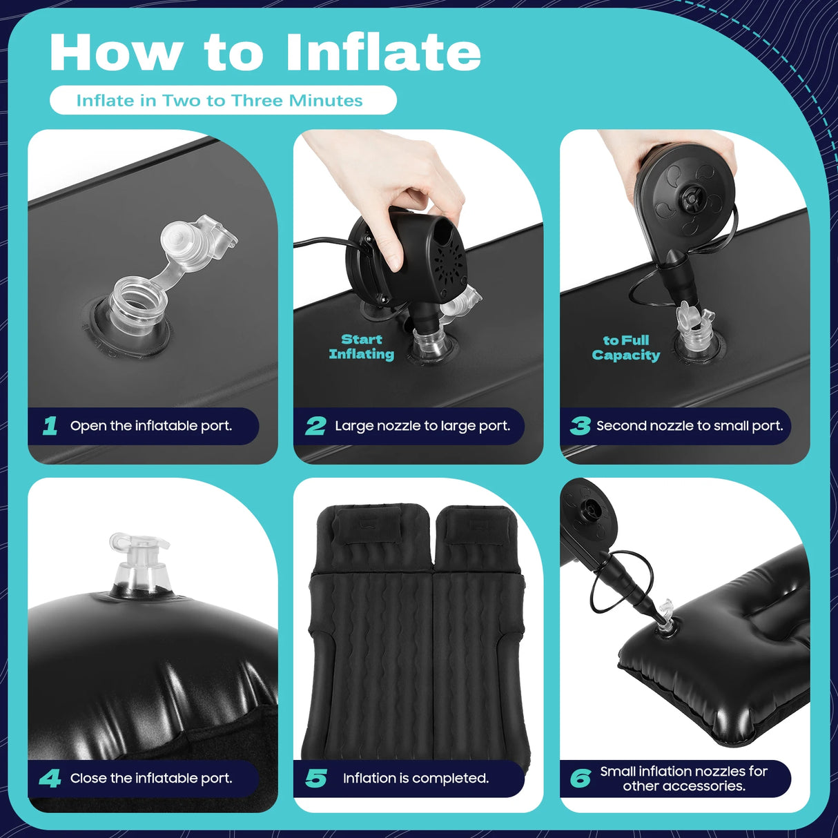 Cama Inflable para Coche con Bomba y Almohada – Colchón Hinchable Plegable Universal para Asiento Trasero, Cojín Flocado Portátil para Viajes