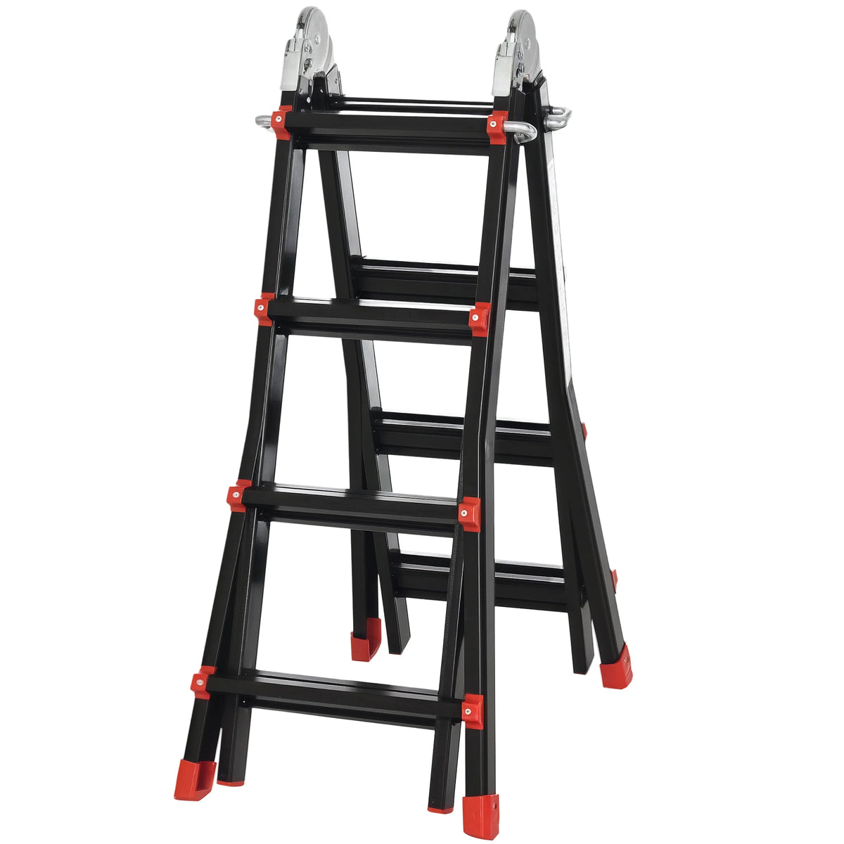 HOMCOM Escalera Telescópica de Aluminio 4 m Escalera Plegable con 8 Peldaños