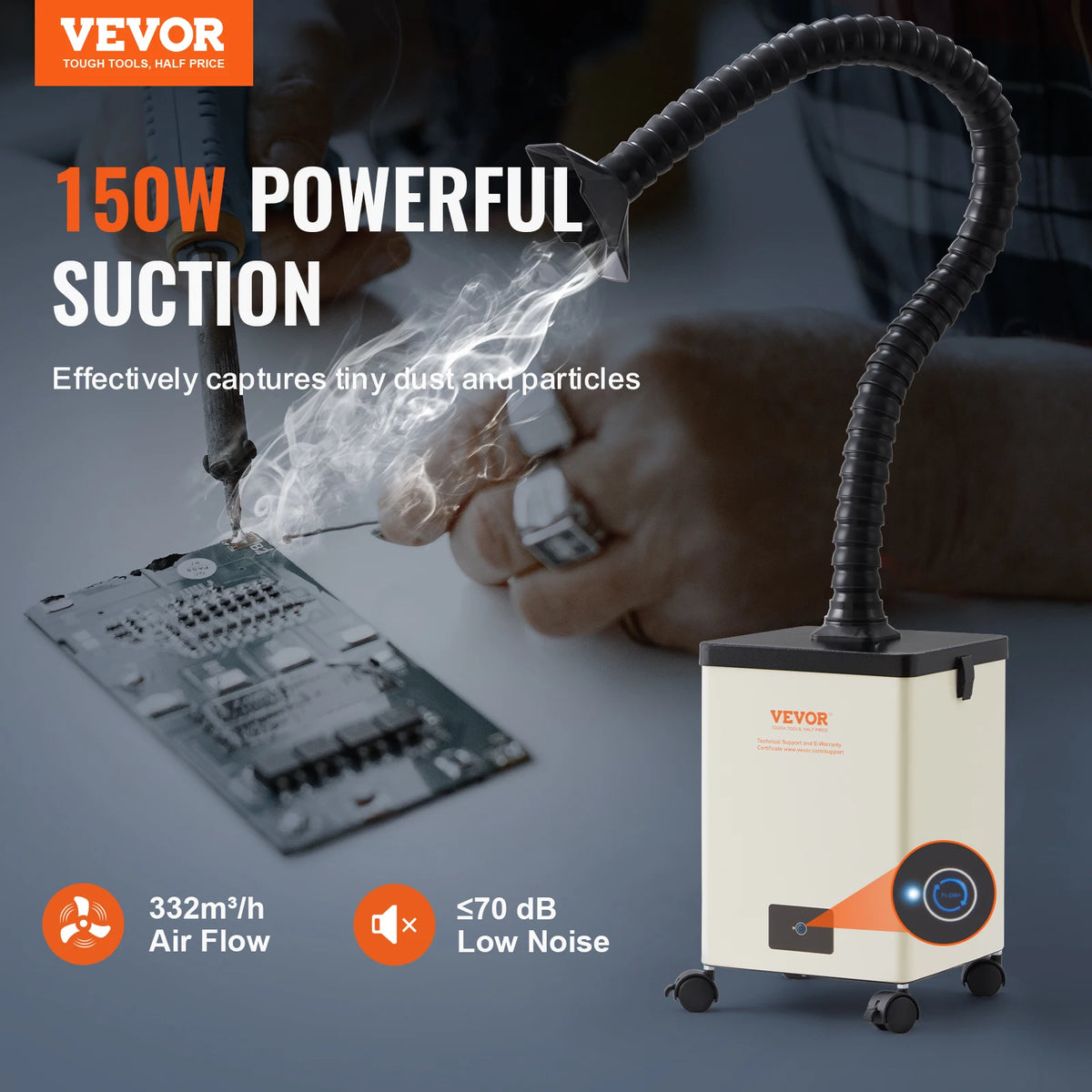 Extractor de humos SucceBuy, Extractor de humo de soldadura de 100W/150W con filtros de 3 etapas, purificador de succión fuerte para soldadura de grabado