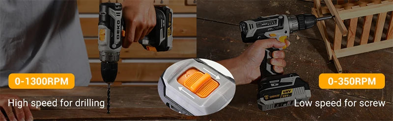 Taladro Inalámbrico DEKO 20V con Batería y Cargador – Kit Ligero para Bricolaje y Carpintería Doméstica