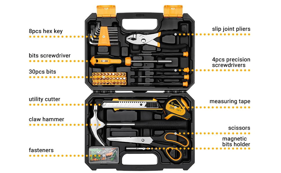 DEKO Kit de herramientas manuales de 50 piezas, material CR-V y S2 para reparación profesional de automóviles Juego de llaves de tubo de trinquete con casquillo