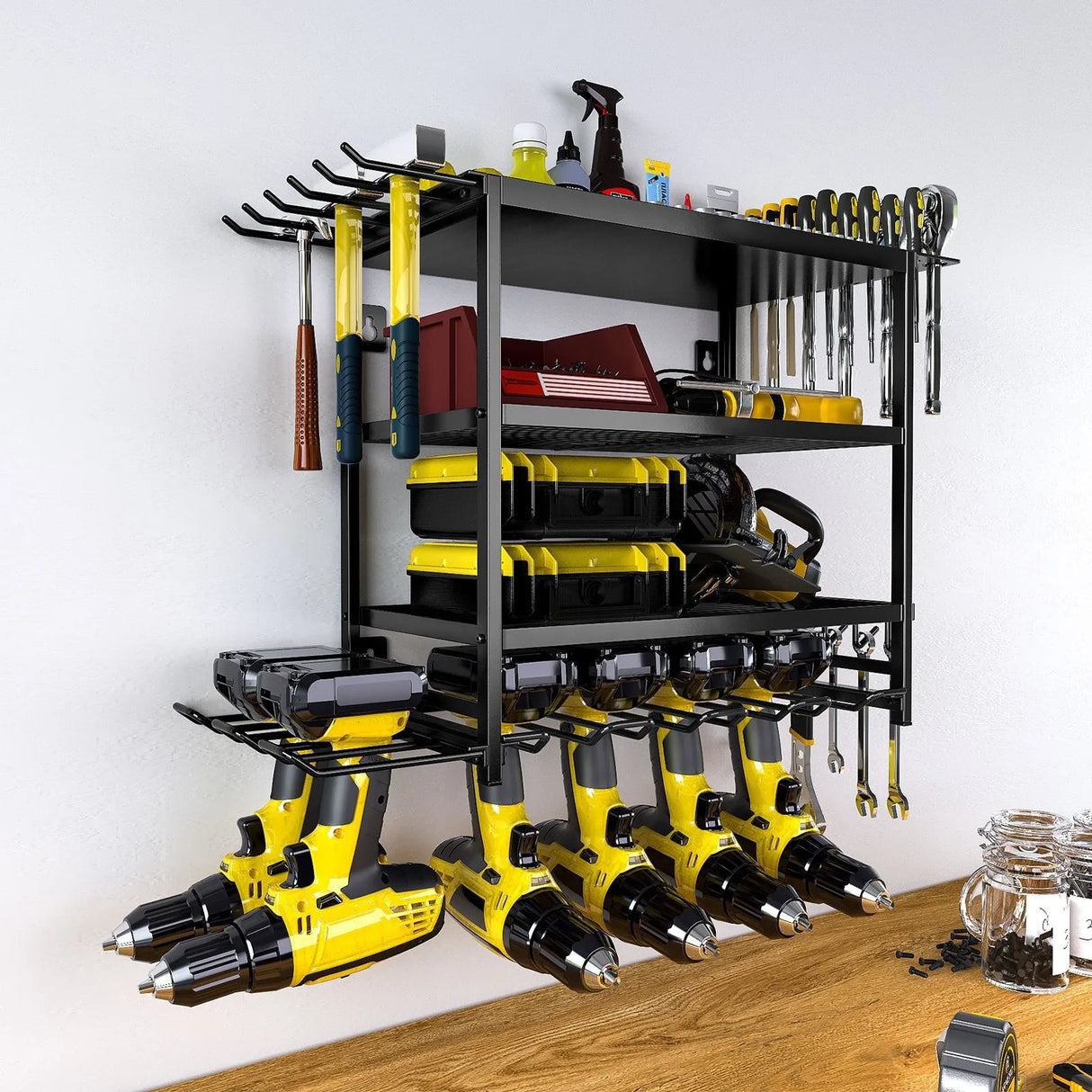 Estante Organizador para Herramientas Eléctricas – Soporte Metálico de Pared para Taller y Garaje