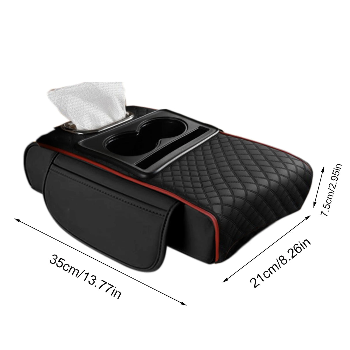 Caja Reposabrazos de Coche con Portavasos y Almacenamiento Lateral – Cojín Elevador con Soporte para Pañuelos y Cubierta Interior