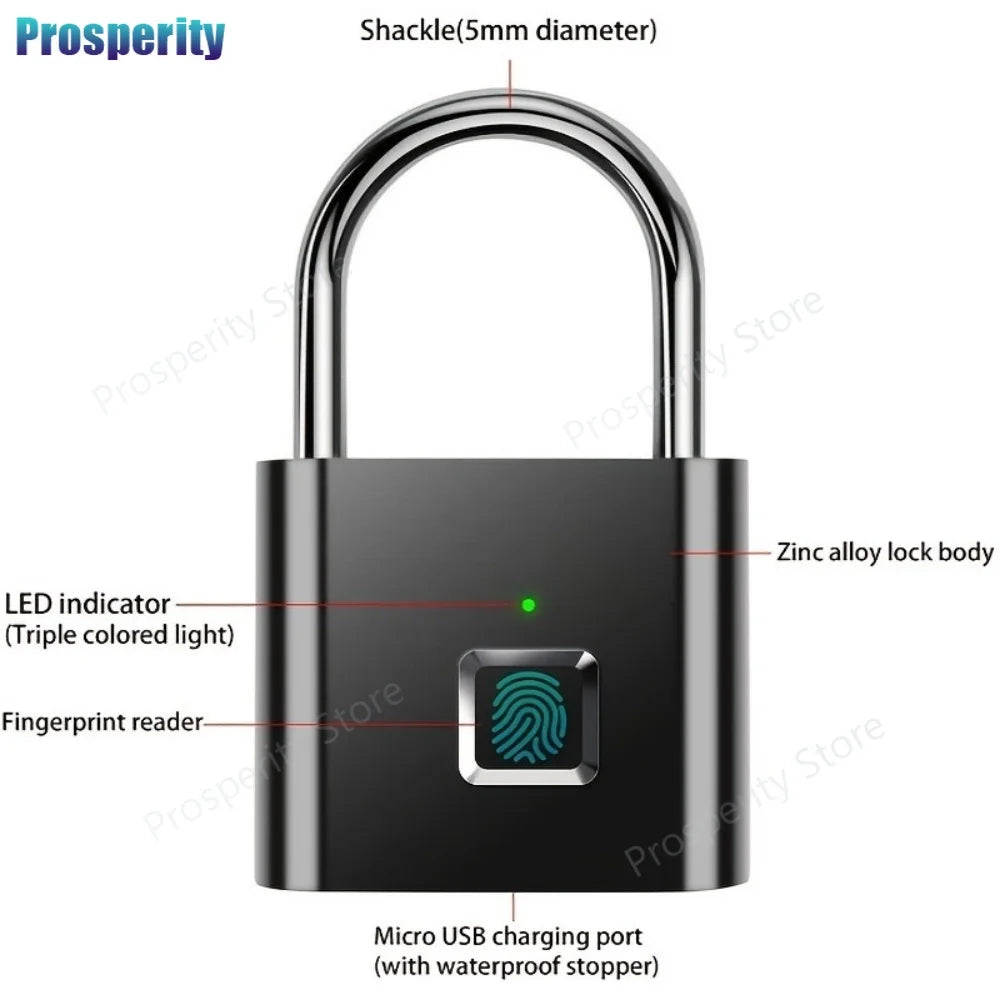 Candado Inteligente con Huella Dactilar USB – Impermeable IPX, Desbloqueo Rápido 0.3s, Candado Portátil Antirrobo de Zinc