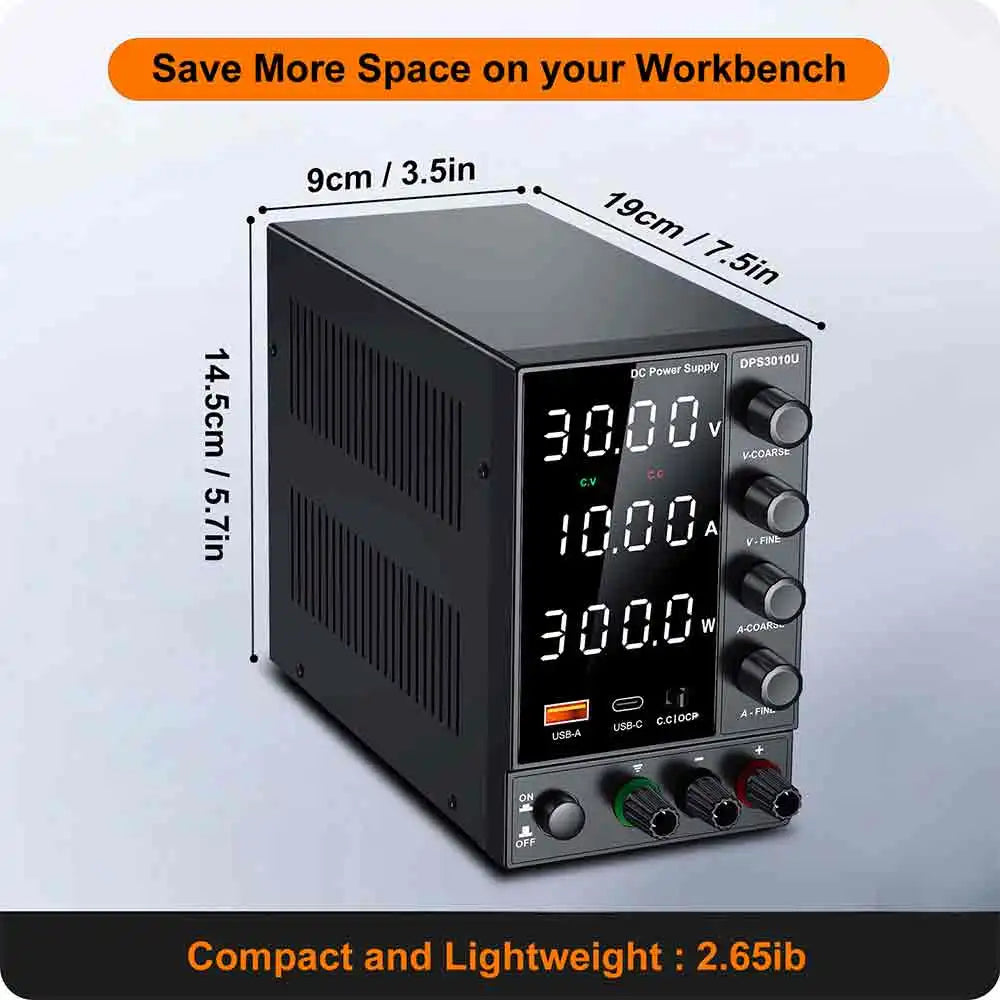 Fuente de Alimentación de Laboratorio Ajustable CC 30V/60V/120V – 5A/10A/3A con Pantalla LCD y Salida Estabilizada