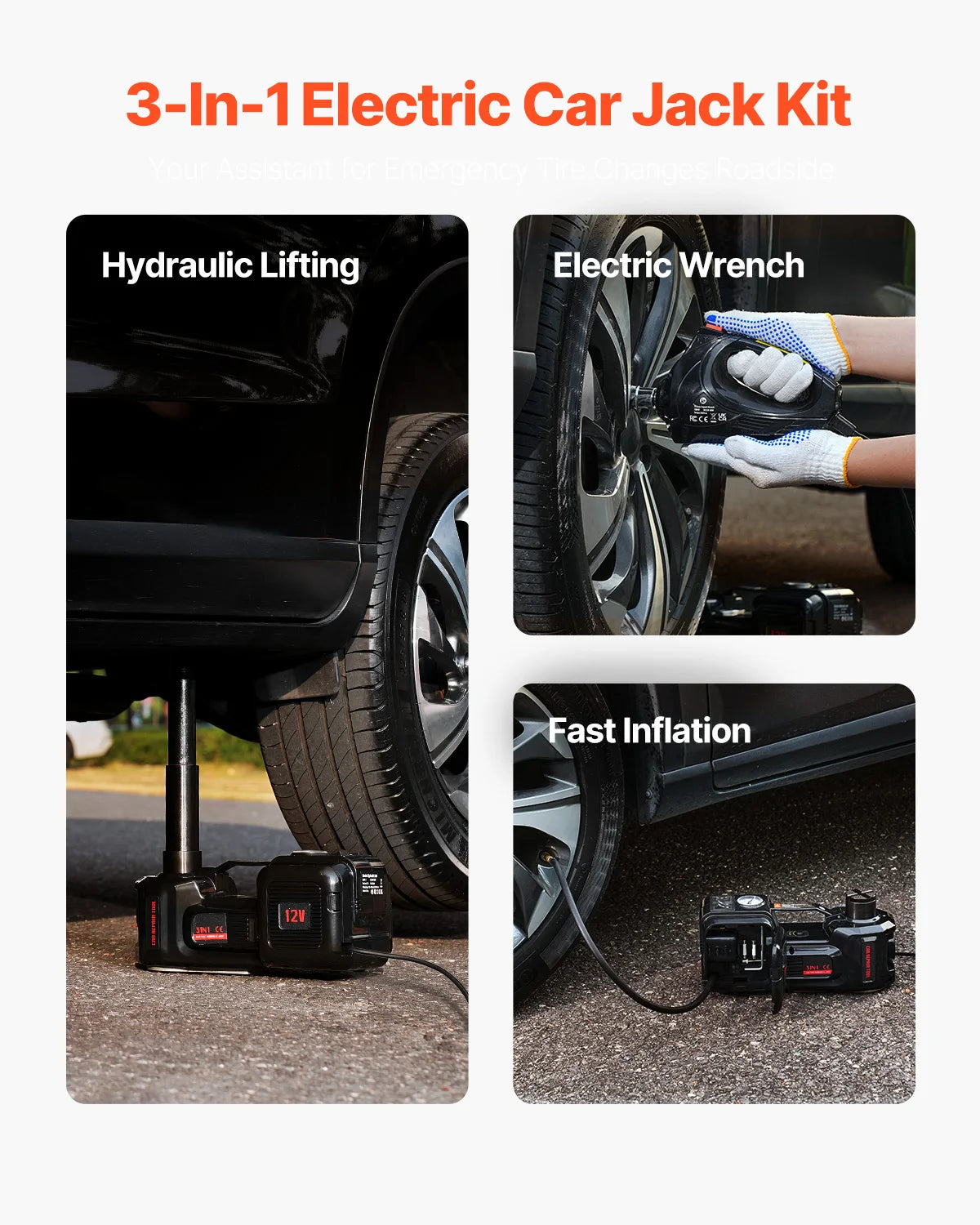 Gato de tijera eléctrico 5T 12V SucceBuy con llave de impacto, compresor de aire y luz LED, kit completo para coche SUV y camión