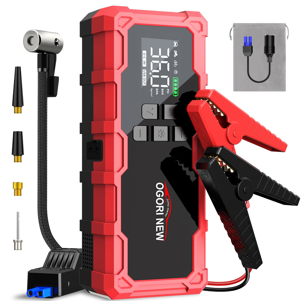 Arrancador de Coche 8000/9000A con Compresor 150 PSI – Booster Batería Portátil para Gasolina y Diésel