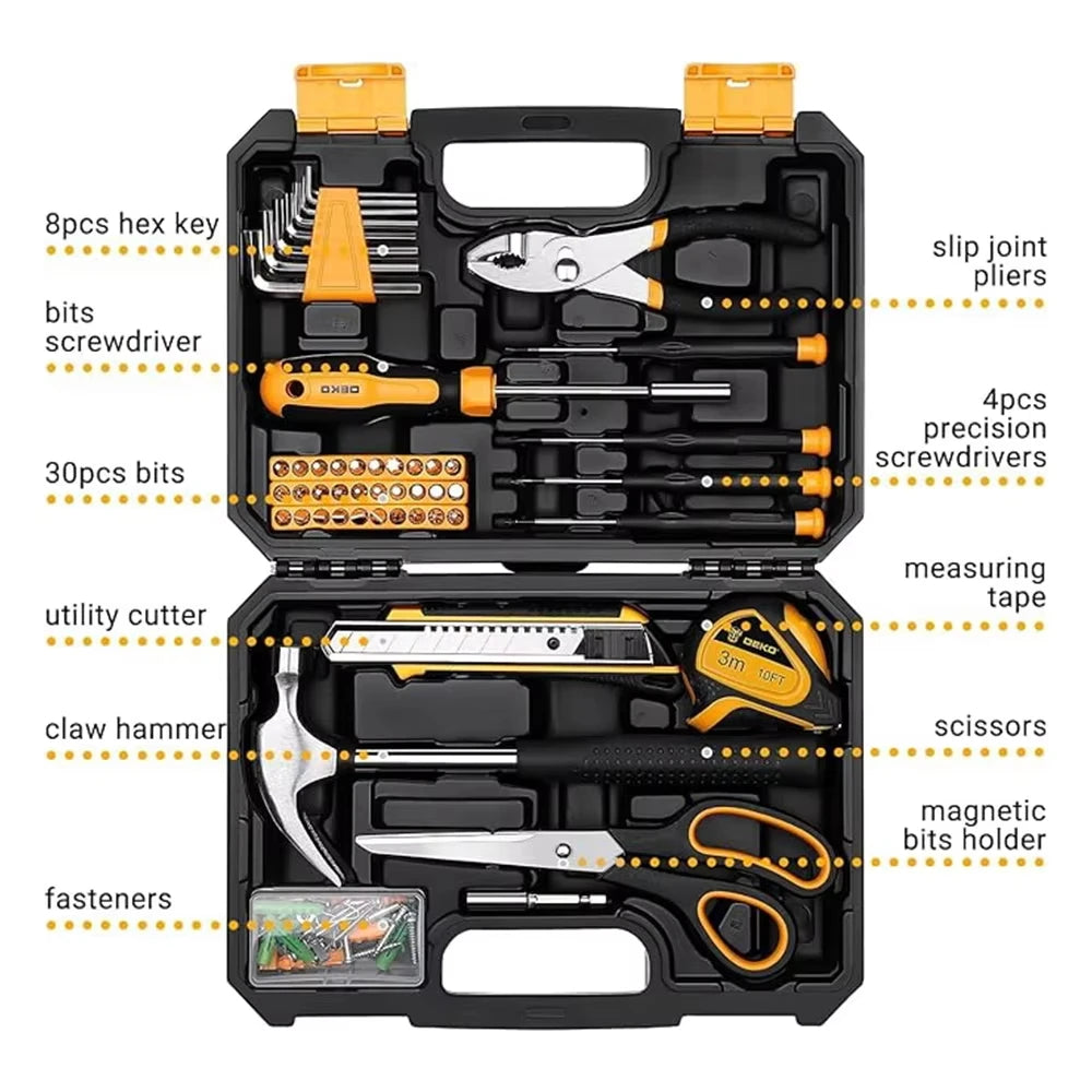 DEKO Kit de herramientas manuales de 50 piezas, material CR-V y S2 para reparación profesional de automóviles Juego de llaves de tubo de trinquete con casquillo