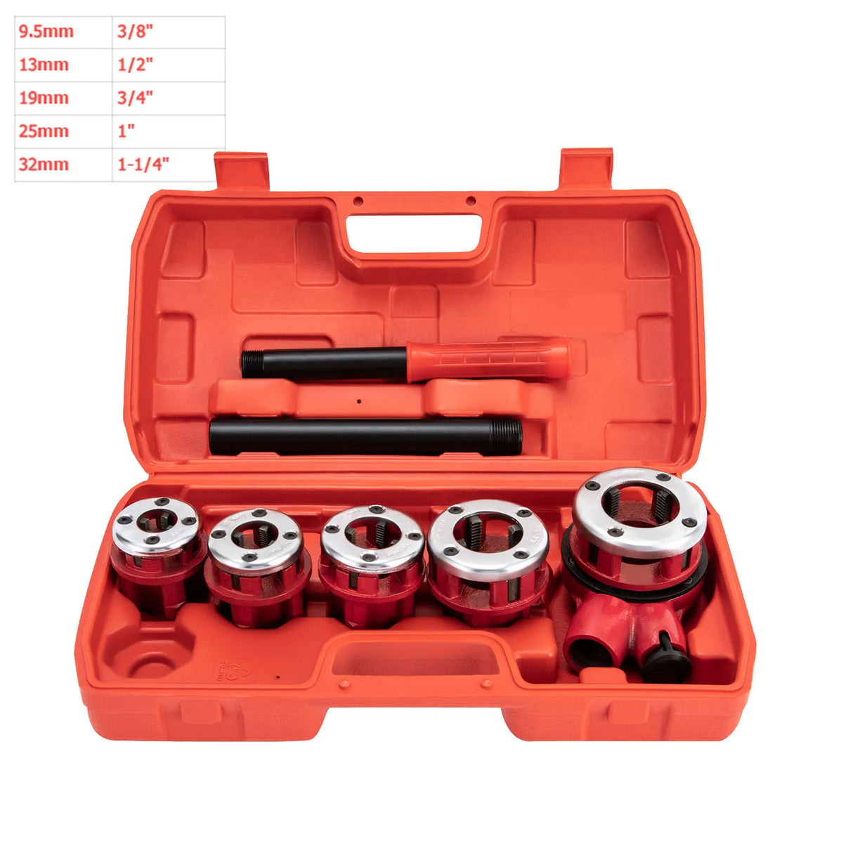 Kit de Roscado de Tuberías Manual – Roscadora con Trinquete y 5/6 Cabezales BSPT con Estuche