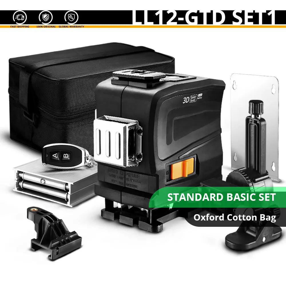 Nivel Láser DEKO 3D 12 Líneas Verde LL12-GTD – Autonivelante con Control Remoto Alta Precisión