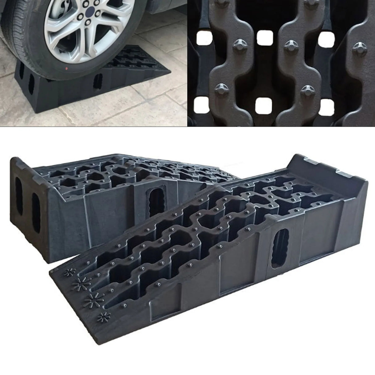 2 Rampas de Servicio para Coche 16.000 lb – Rampas Universales Reforzadas de Perfil Bajo para Vehículos y Camiones