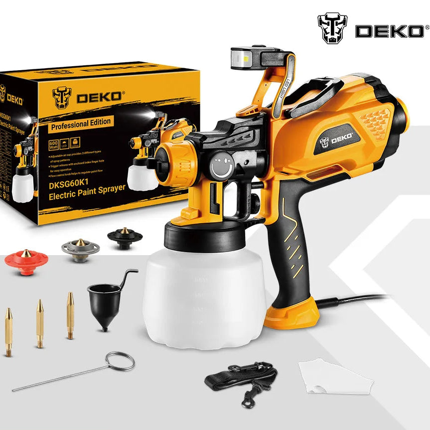 Pistola Pulverizadora DEKO HVLP 1200 ml con LED – Alta Potencia con 3 Boquillas para Pintura