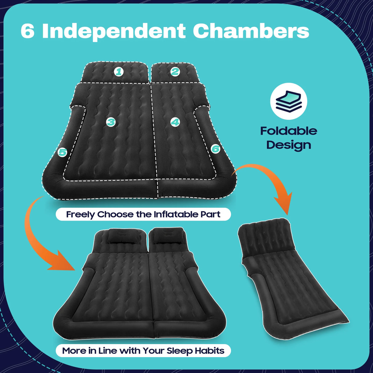 Cama Inflable para Coche con Bomba y Almohada – Colchón Hinchable Plegable Universal para Asiento Trasero, Cojín Flocado Portátil para Viajes