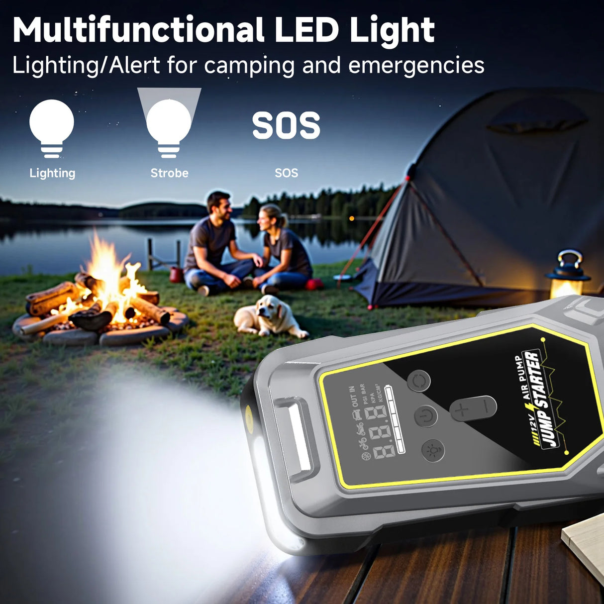 GKFLY 4 en 1 Arrancador de Coche 7000A con Compresor 150 PSI – Power Bank y Bomba Digital 12V