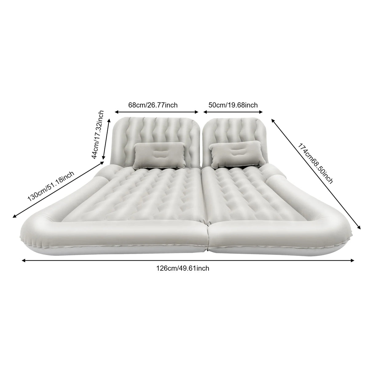Cama Inflable para Coche con Bomba y Almohada – Colchón Hinchable Plegable Universal para Asiento Trasero, Cojín Flocado Portátil para Viajes