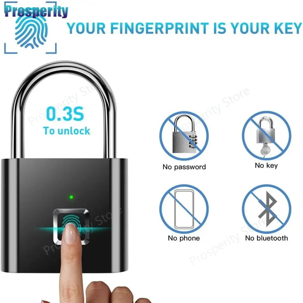 Candado Inteligente con Huella Dactilar USB – Impermeable IPX, Desbloqueo Rápido 0.3s, Candado Portátil Antirrobo de Zinc
