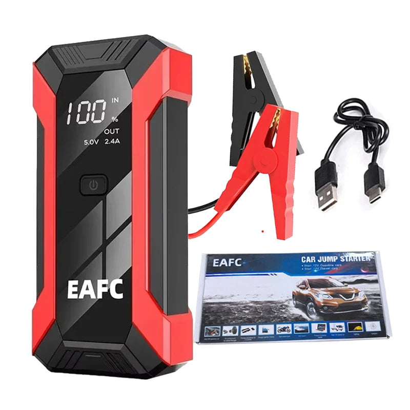 Arrancador de Batería Coche 1200A 12V EAFC | Power Bank 20000mAh con Carga Inalámbrica, LED SOS y Martillo de Emergencia