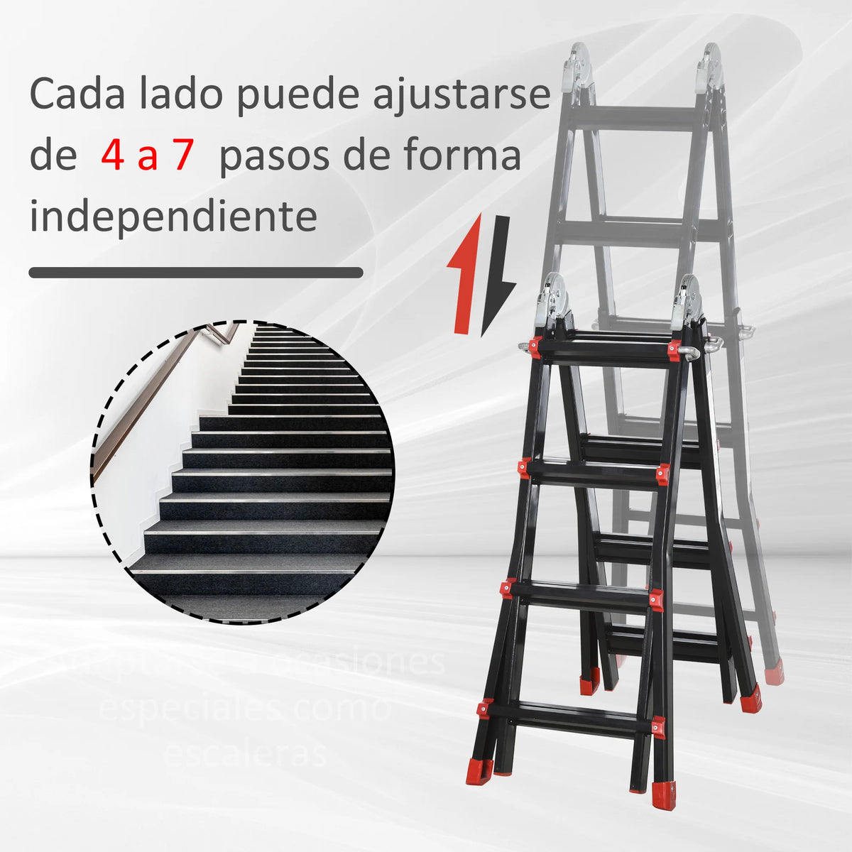 HOMCOM Escalera Telescópica de Aluminio 4 m Escalera Plegable con 8 Peldaños